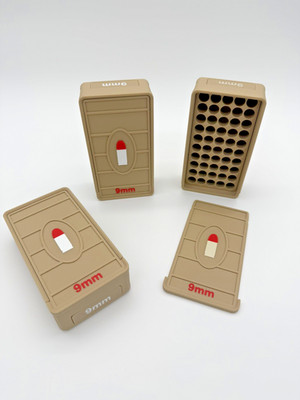 9mm Ammo Box Slide Top Lid  50 rounds Storage Tan/ White Plastic USA Made