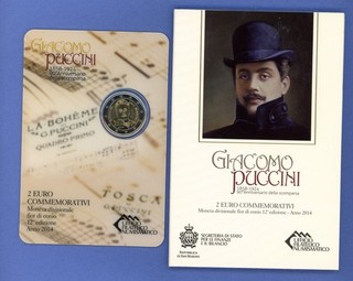San Marino 2 Euro 2014 Giacomo Puccini ST & BU mit OVP Blister Folder