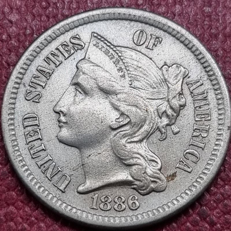 1886 Three Cent Nickel 3c Higher Grade RARE Key Date  #102729