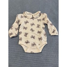 Garanimals Baby Girl Bodysuit Long Sleeve Ribbed Collared Bow Print Cream 6-9M