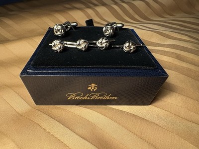 Brooks Brothers  925 Sterling Silver Knot Bullet Back Cufflinks &  Tux Studs 