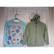 2 Girl's sz 10 LOT Justice Fleece Sweatshirt Green Floral Hoody Sweatshirt Pocke