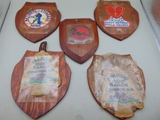 5 Vintage 1950's BOY SCOUTS Patches Mounted On Wood Arrowhead Plaques ~ Philmont