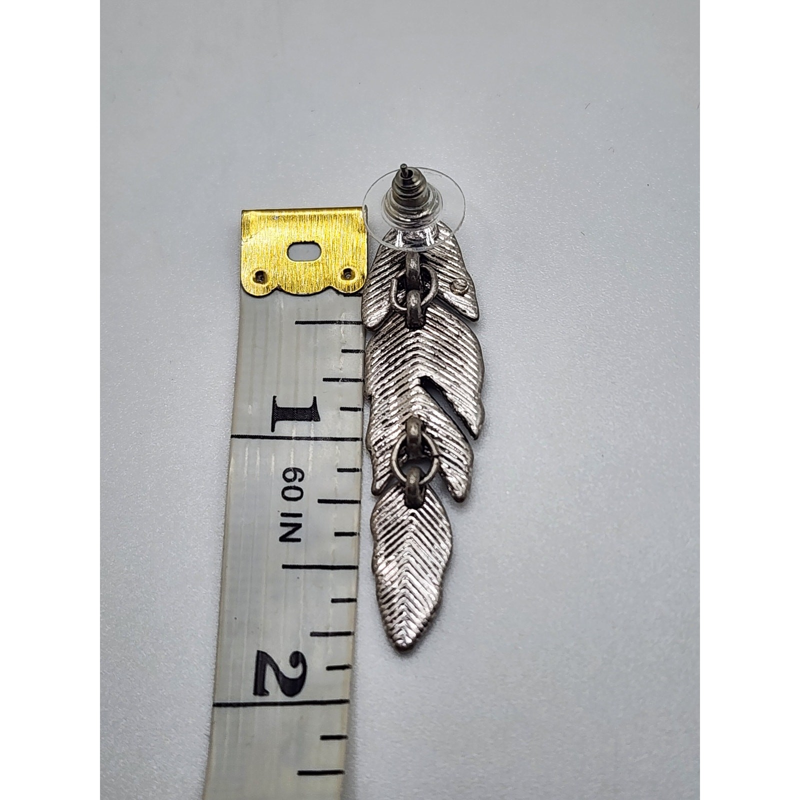 Silver Feather Rhinestone Dangle Earrings - image 4