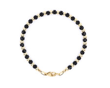 Black Onyx 14K Solid Gold Bracelet, Modern Minimalist Beaded Gemstone Jewelry