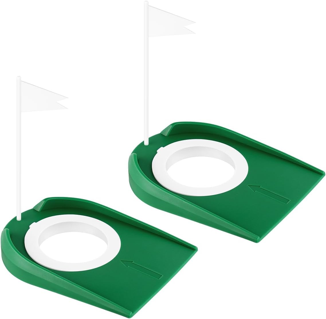 2 Pack Golf Putting Cup with Flag Indoor 17.8 cm x 13.8 cm, Green 