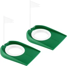 2 Pack Golf Putting Cup with Flag Indoor 17.8 cm x 13.8 cm, Green 