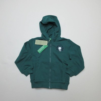 United Colors Of Benetton Kinder Hoodie Größe 4-5 Jahre grün Cartoon Bär Reißverschluss