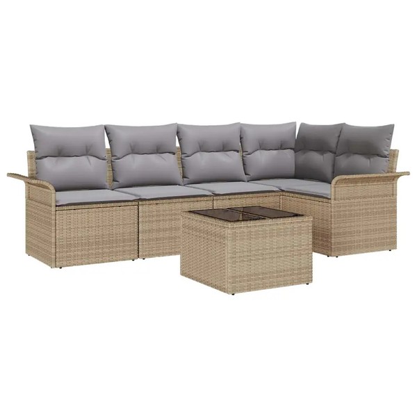 Gartensofa Set Poly-Rattan Beige Mit 6 Kissen Lounge Sitzgruppe Terrasse-image