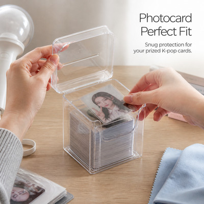 Clear Plastic Card Holder Box, Flip-Top Desktop Organizer, for Trading Cards