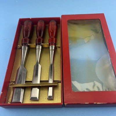 VINTAGE 3 PC STANLEY 750 BEVELEDGE PARING CHISE IN ORIGINAL BOX 1/2''-3/4''-1''