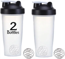 2 Pack 28oz Protein Shaker Bottles with Stainless Steel Whisk Ball