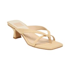 Women's Brevel Thong Low Block Heel Dress Sandals Natural Raffia SZ 8.5