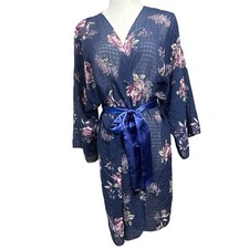 VINTAGE California Dynasty 90s MADE USA Floral Sheer Satin Belt Robe SizeLarge