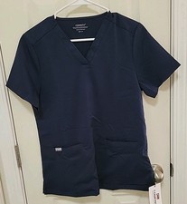Comeni Scrub V-neck Top Navy XS Technical Workwear 3 Pockets NWT