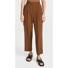 Vince Stovepipe Pull On Pants Womens S Brown High Rise Pleated Crop Twill Chic