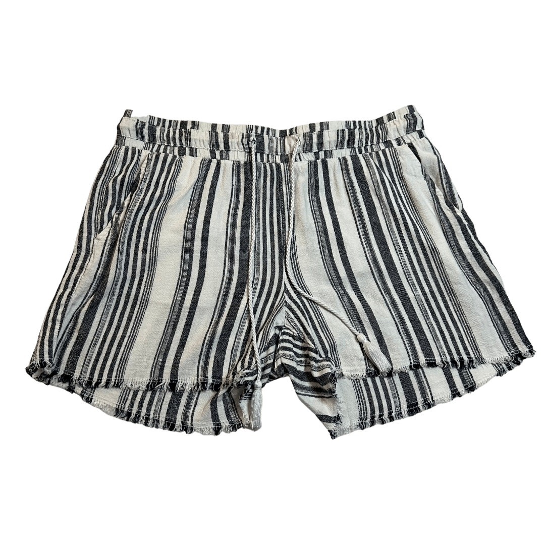 Time and Tru Navy Linen Blend Striped Elastic Waist Beach Shorts with Drawstring