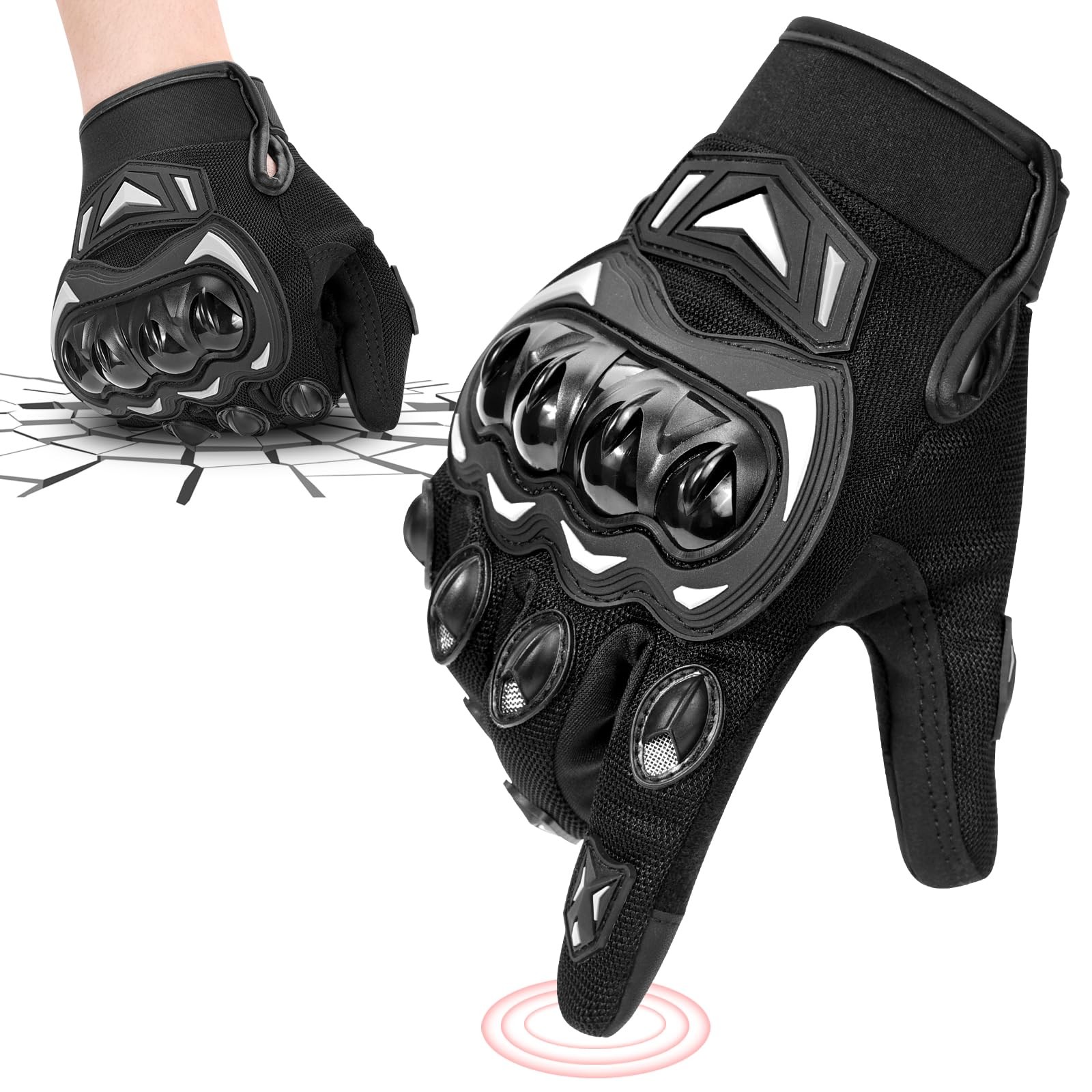 Gant moto ete respirant plein-doigt compatible ecran tactile noir