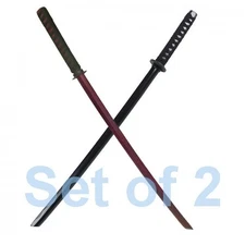 Set of 2 40" Black Red Wine Color Wooden Bokken Practice Sword Training Samurai