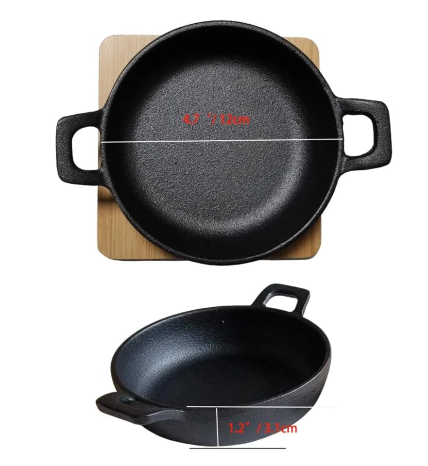 HAWOK Cast Iron Mini Serving Bowl Dia 4.7 inch with Bamboo Tray set of 6 - Image 2 of 4