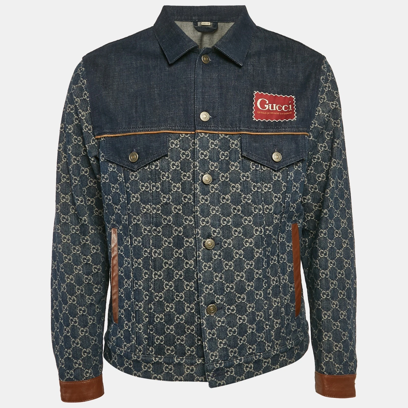 Veste en jean Gucci bleu GG Supreme bordure cuir XS