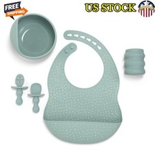 Baby-Led Weaning Silicone Tableware Set Sage Green CPSC Compliant 5-Piece Kit US
