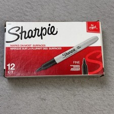 Sharpie Permanent Markers Fine Point Black 12 Ct 30001 Made In USA Office Set