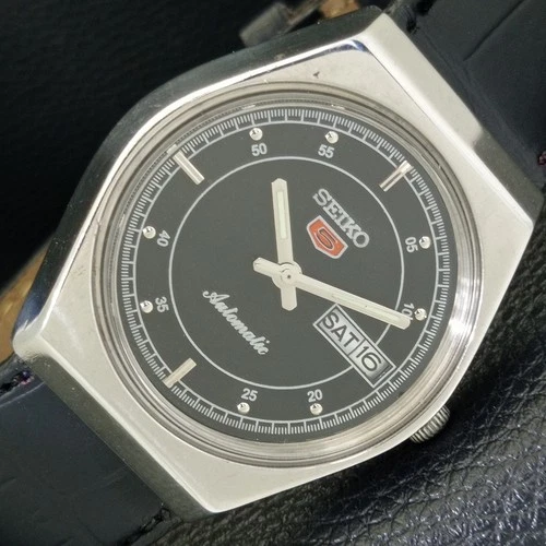 JAPAN 6309A VINTAGE SEIKO 5 AUTOMATIC MENS BLACK COLOR DIAL WATCH a701289-1