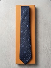 Navy Monogram Silk Tie with Box - Brand New