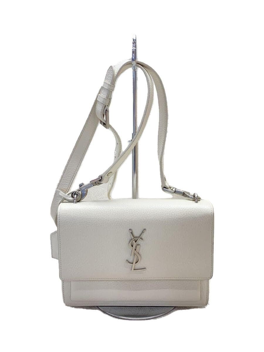 SAINT LAURENT SUNSET BORSA A TRACOLLA MEDIA IN PELLE bianca 464673 usata