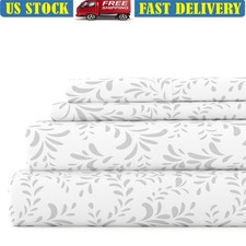 4 Piece Microfiber Bed Sheet Set Deep Pocket Floral Pattern Soft Comfortable New