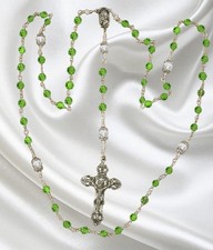 Handmade Catholic Rosary, Peridot Czech Crystals Perfect for August Birthstone