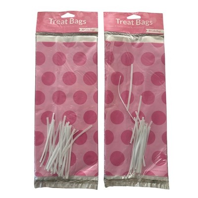 Creative Converting Pink Polka Dot Cello Treat Bags 2pk 40ct 07-1053 Candy Pink