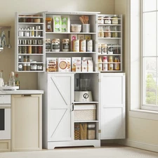 72" Farmhouse Kitchen Pantry Cabinet, Tall Storage Cabinet, White