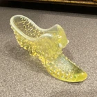 Fenton Yellow Topaz Opalescent Hobnail Uranium Glass Cat Head Shoe Slipper Glows