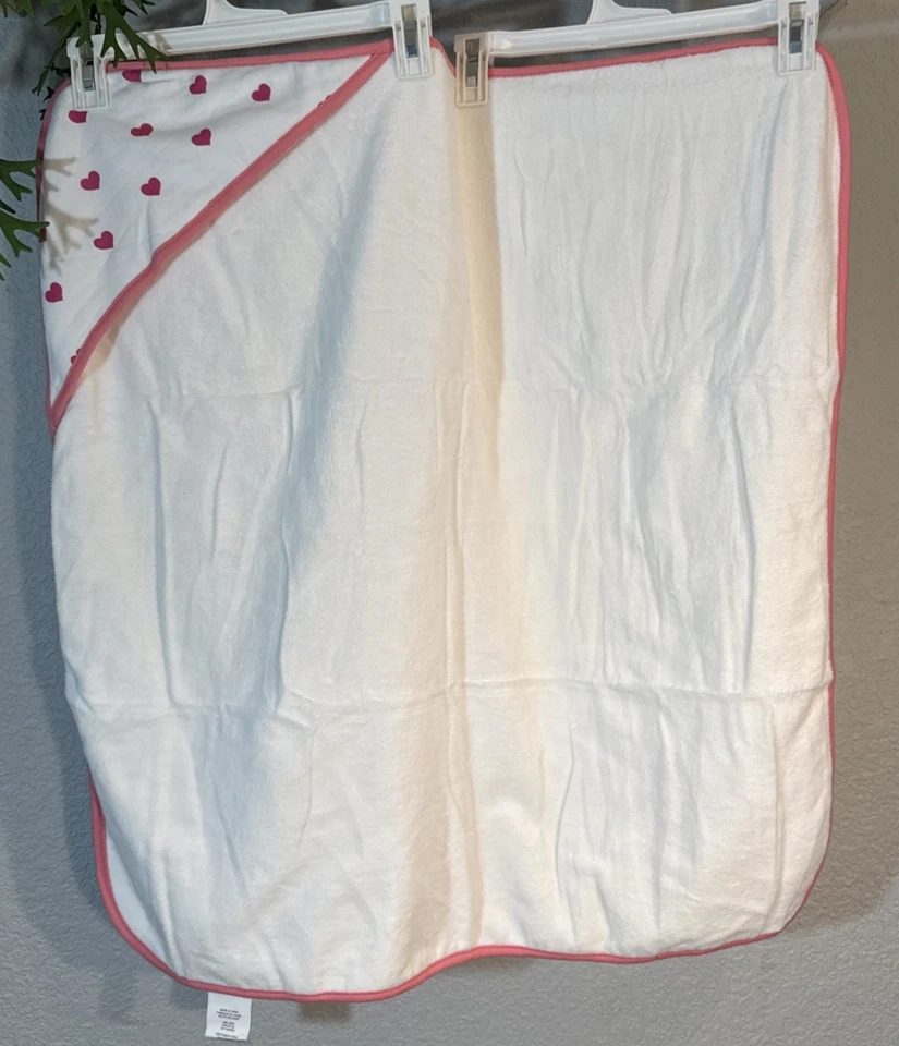 Toalla de bebé Pottery Barn Kids 100 % algodón orgánico rosa y blanco a rayas con capucha Foto 3 de 4