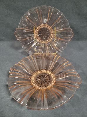 Pair of VTG Anchor Hocking Pink Depression Glass, Old Cafe, 8'' Mint Candy Dishes