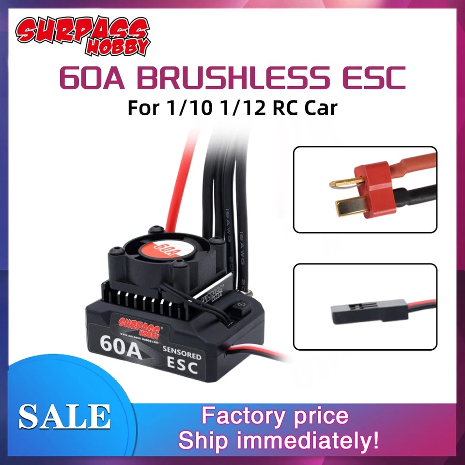 SURPASSHOBBY Brushless ESC 60A Sensored Brushless ESC 6V/3A For 1/10 1/12 RC Car - Image 3 of 4