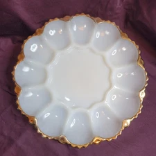 1950’s Anchor Hocking Fire King Deviled Egg Platter W/ 22K Gold Trim