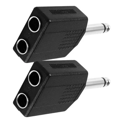 2Pcs Reusable Double Mono 6.35mm Audio Plug Adapter Splitter for Headphones - Image 1 of 4