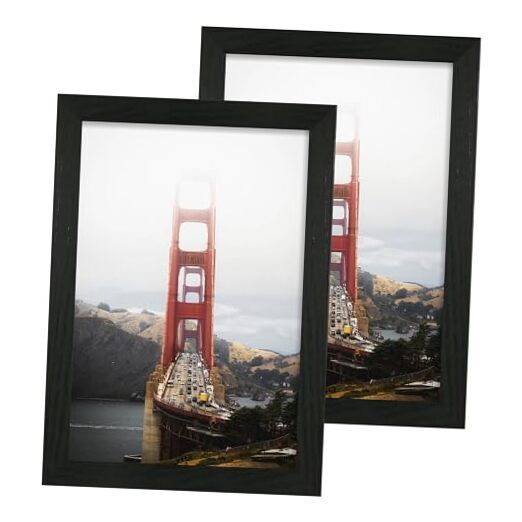8x12 Wood Photo Frame Set of 2 with Glass for 8X12 Pictures in Black