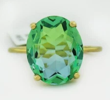 GENUINE 5.85 Cts FLUORITE RING .925 STERLING SILVER (yellow tone) - NEW WITH TAG