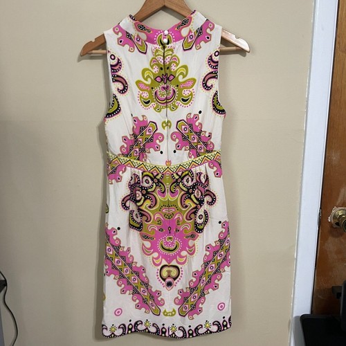 TiBi silk cream pink green paisley tank dress size 6 summer spring - Picture 2 of 9