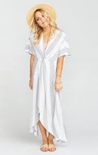 Show Me Your Mumu Get Twisted Maxi Dress Gray White Striped Slit Front Size XS