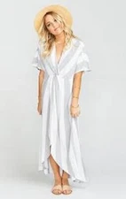 Show Me Your Mumu Get Twisted Maxi Dress Gray White Striped Slit Front Size XS