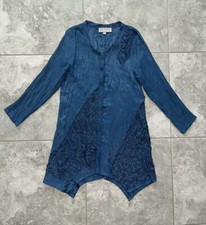 Pretty Angel Navy Blue Satin Lace Long Sleeve Asymmetrical Button Dress Boho L