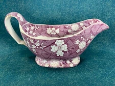 Early Spode Cracked Ice & Prunus Purple & White Gravy / Sauce Boat