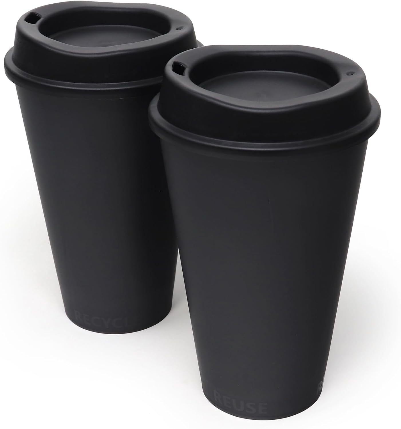 USA Made 16 oz Reusable Coffee Cups 2 Pack, Travel Mugs, Dishwasher Safe Black
