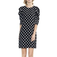 Vince Camuto Spotlight Puff Sleeve Polka Dot Shift Dress 10 Black Rockabilly NWT