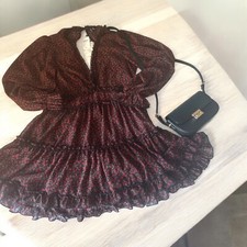 Windsor Brick Red Romper Dress Long Sleeve Faux Wrap Belted Waist Shorts V-neck